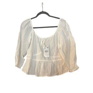 NWT Mango Women’s Cotton Blouse Peasant Boho Size Large